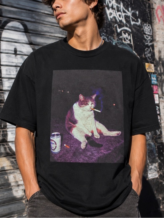 Gildan Other - Funny Smoking Cat Graphic T-Shirt Black Gildan Heavy Cotton Tee 3XL Meme
